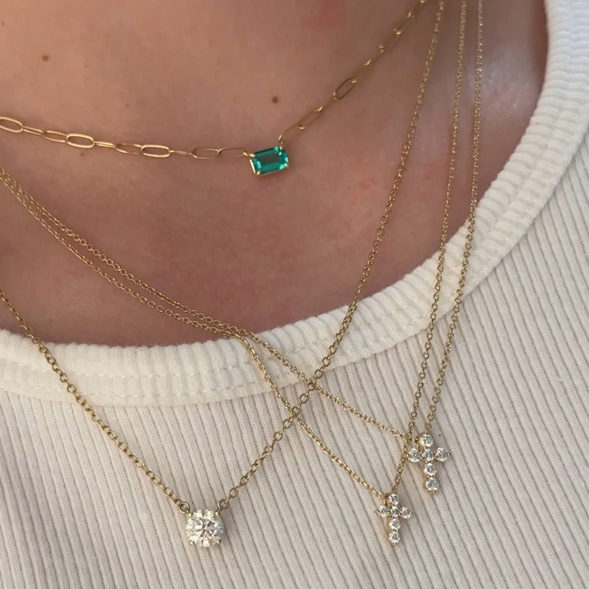 Emerald on Long Link Chain Necklace