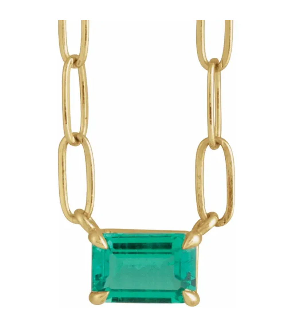Emerald on Long Link Chain Necklace